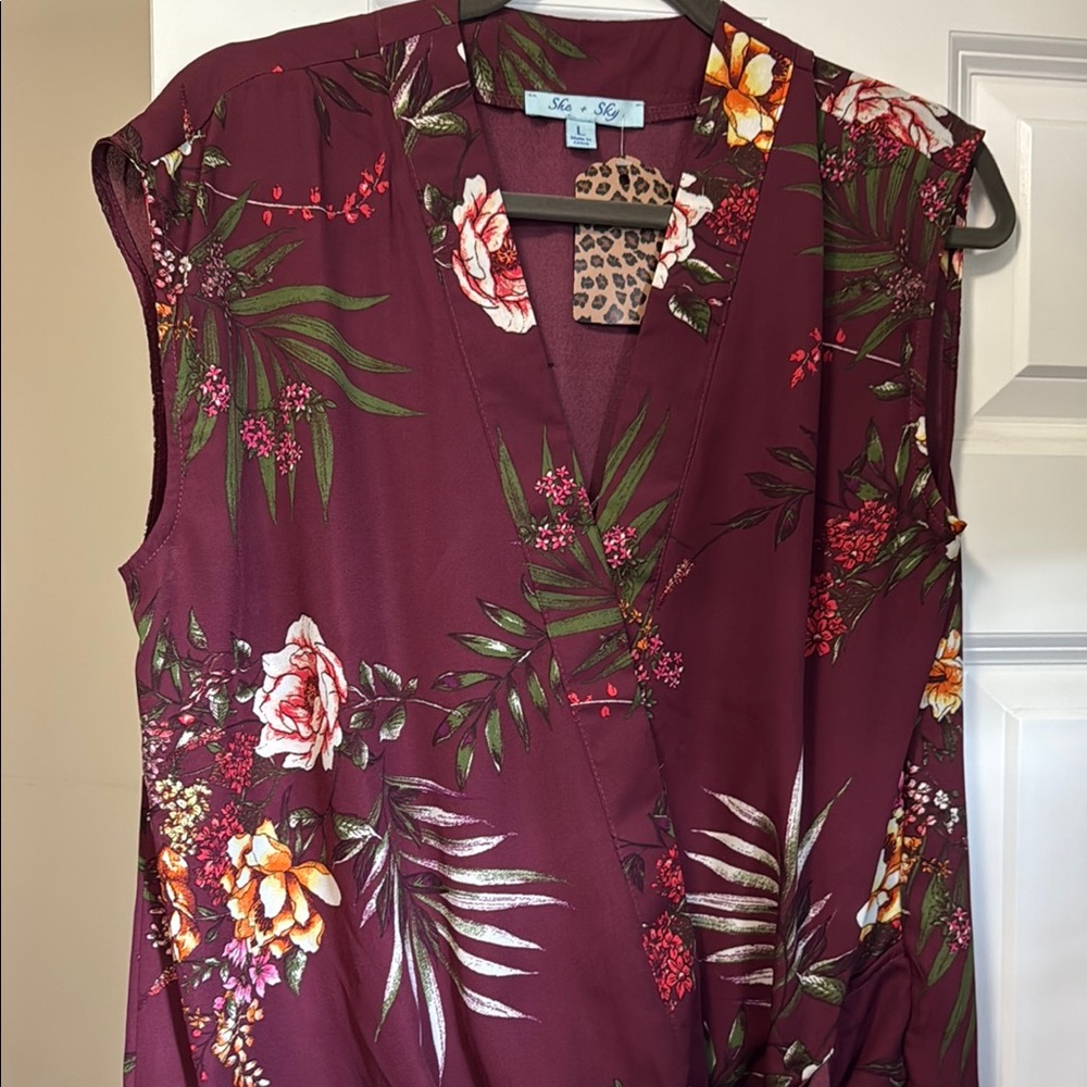 She + Sky Burgundy Floral Blouse